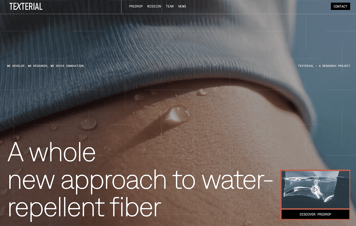 Texterial research project website about water-repellent fibres